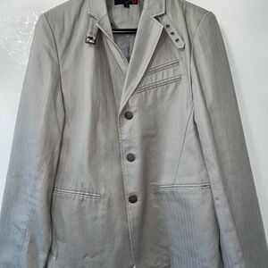Stylish Gray Jacket with Unique Button Details